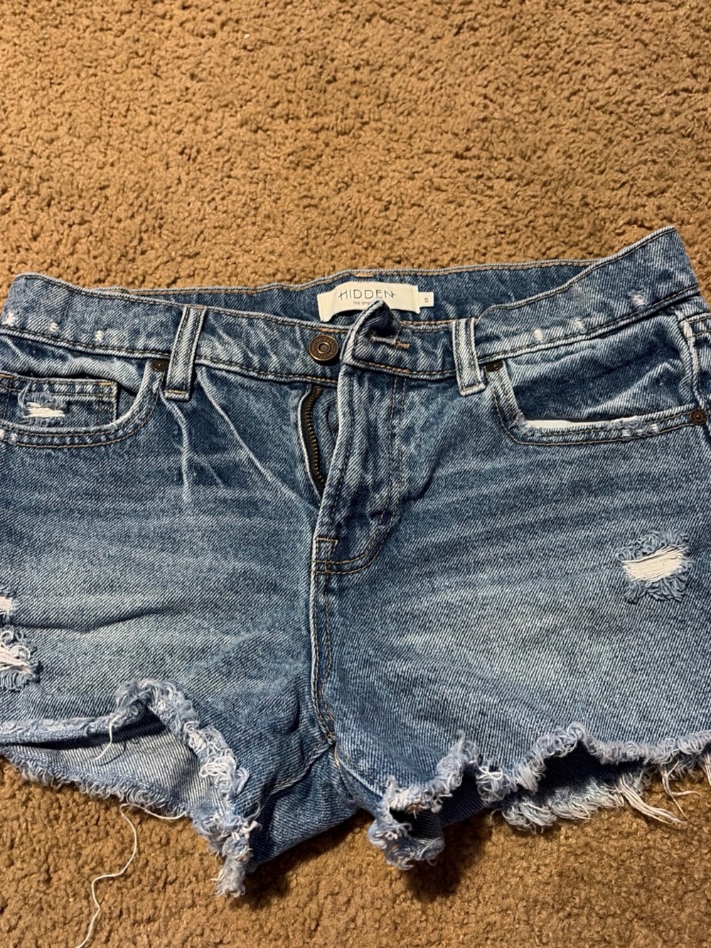 Hidden Distressed Denim Shorts in Blue